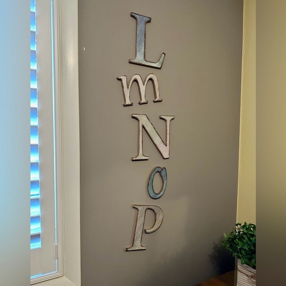 5-ALPHABET LETTERS. PERFECT FOR KIDS ROOM OR CLASSROOM. GREY & BLUEGREEN COLORS. - Picture 1 of 5
